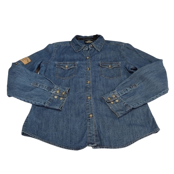 Vintage Harley-Davidson Women's Blue Denim Button Down Shirt Size M - Picture 3 of 12